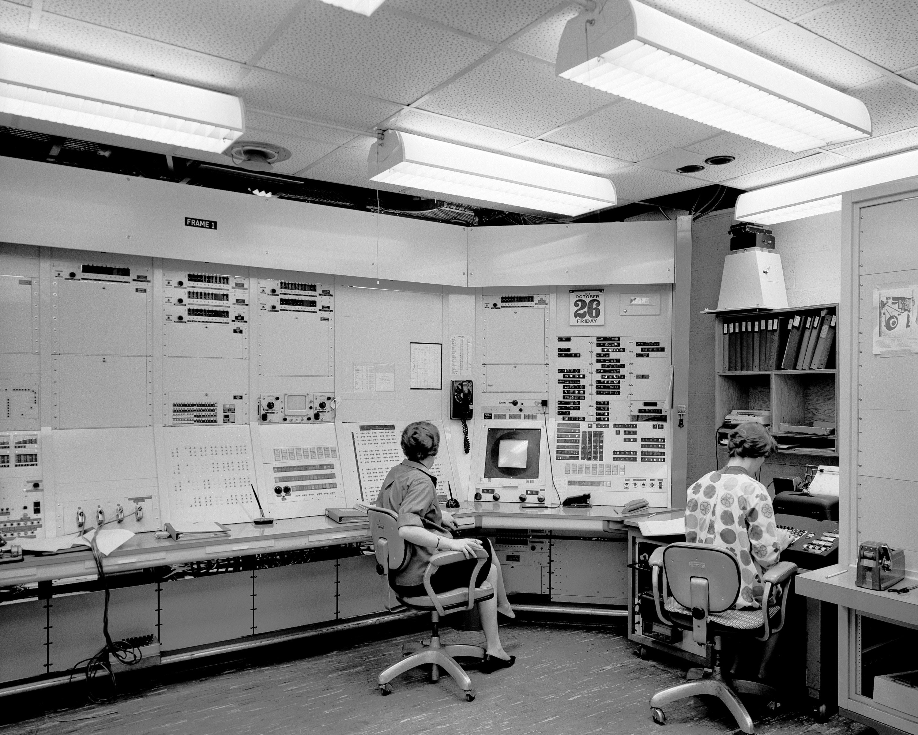 P91-206: 10/29/1962,  Two unidentified women working at the TX-2 Control Desk, console.