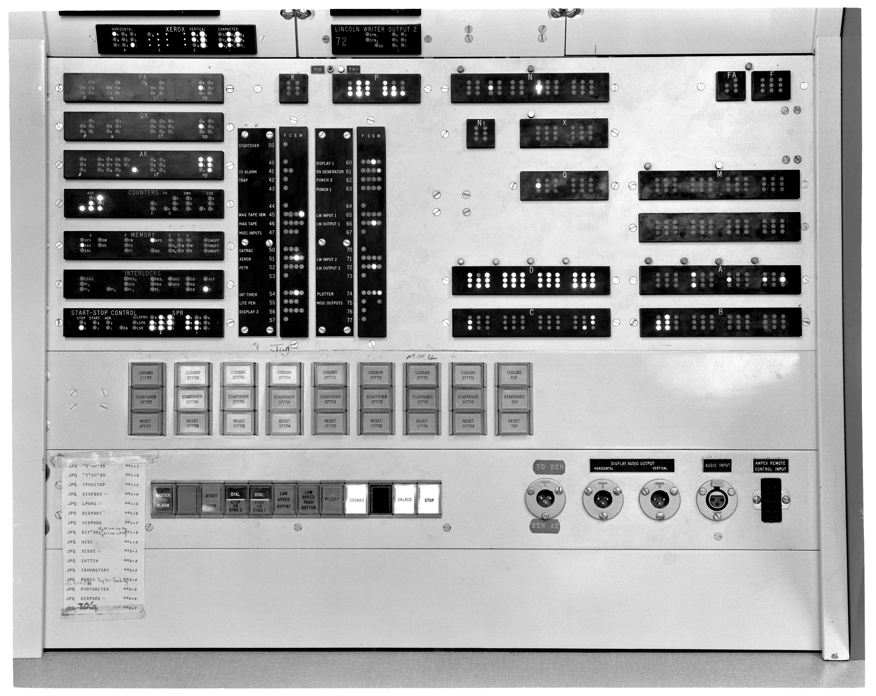 P91-214: 02/28/1963, This photo appears in: "TX-2 Users Handbook," Lincoln Manual No. 45, July, 1961, p. 5-5, Figure 5-4.: Console Indicator Panel.